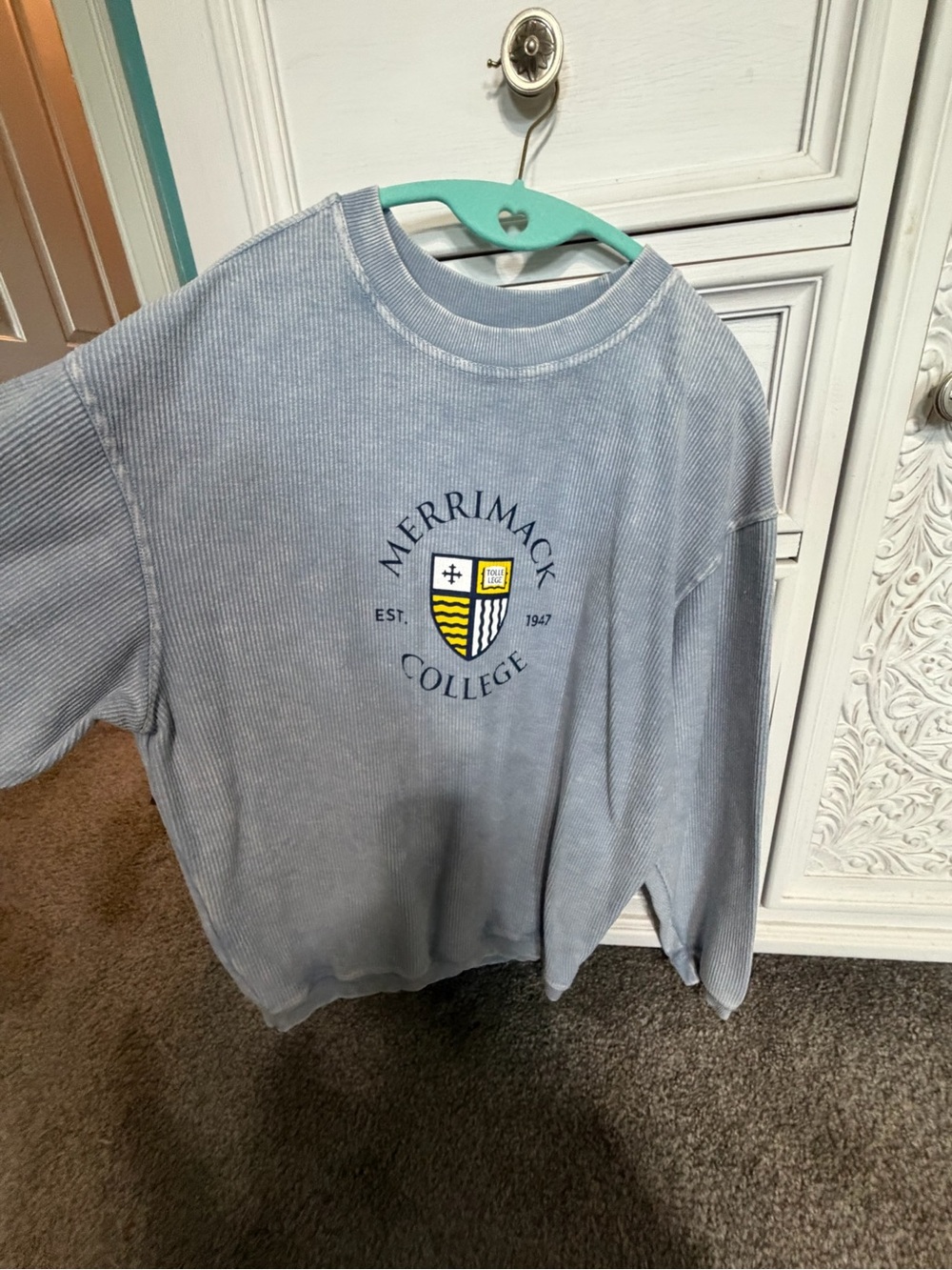 Merrimack College Blue Ribbed Crewneck Sweatshirt Size Medium